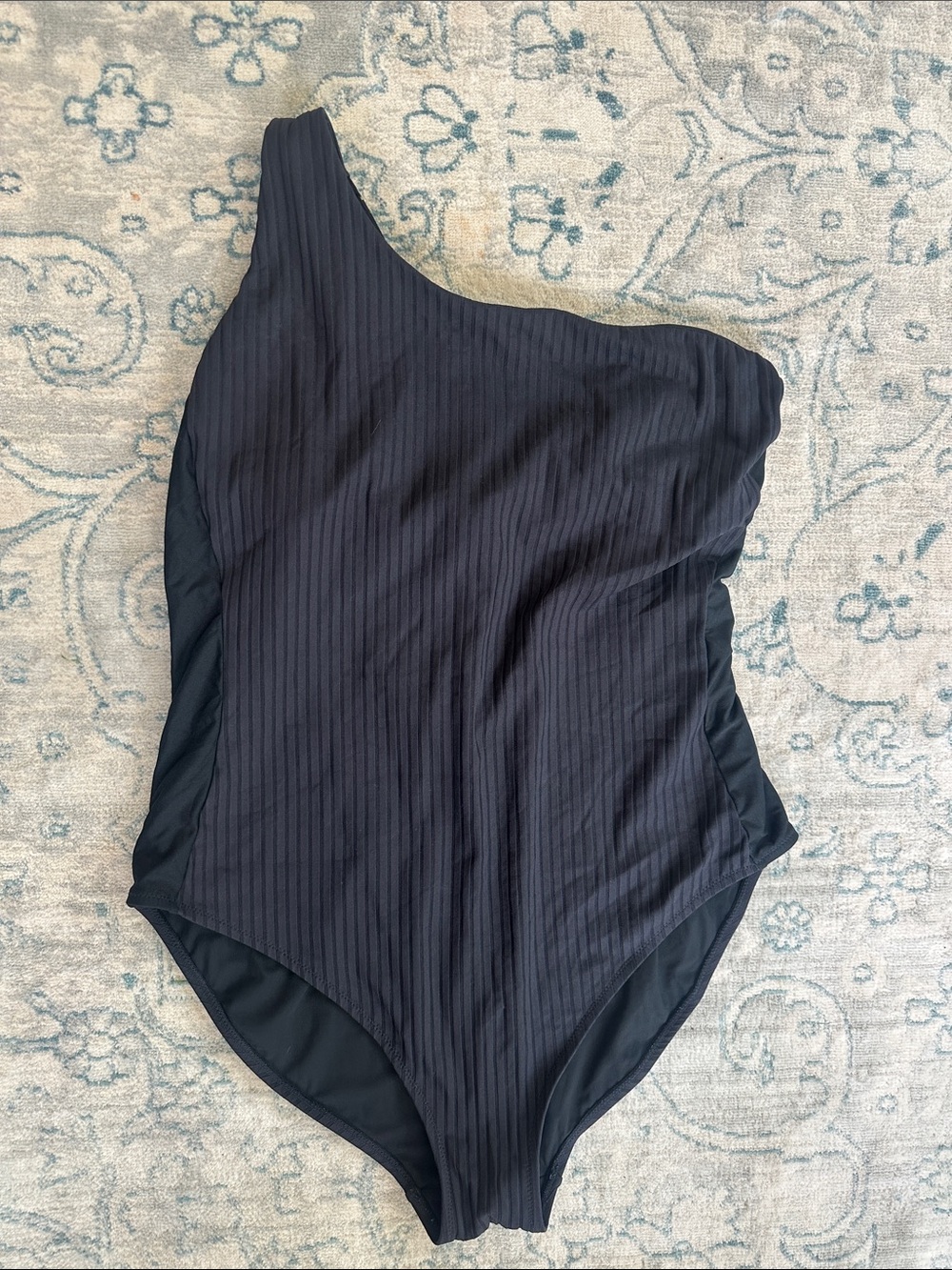 Athleta XL One-Shoulder Black Ribbed Swimsuit